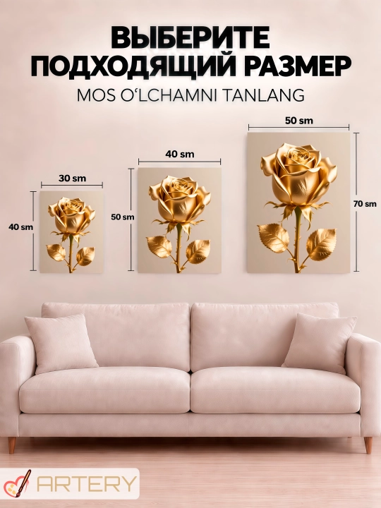 Interyer uchun xolst rasmi ARTERY "Oltin sehr", podramnikli devor posteri