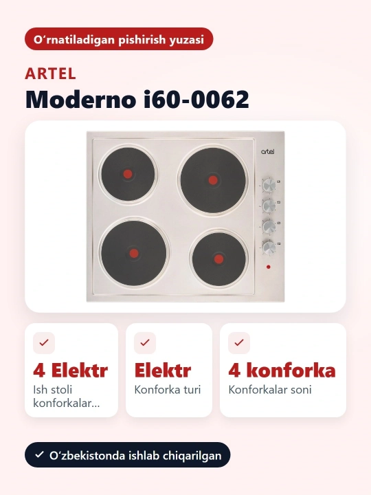 Artel встраиваемая варочная панель Moderno I60-0062, для дома