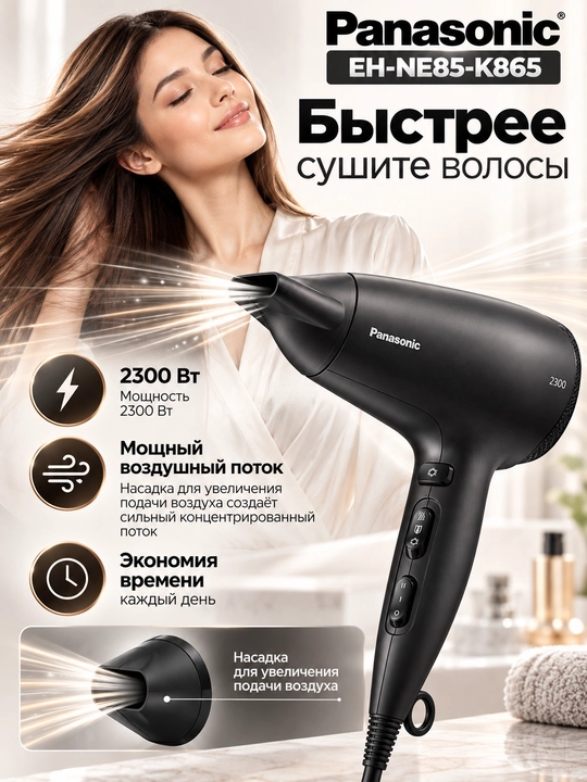 Panasonic EH-NE83 soch quritgichi, 2500 Vt, ionizatsiya, 3 ta harorat rejimi - 