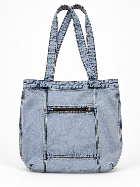 Denim shopper sumka, yelkaga taqiladigan jinsi sumka, kundalik va o‘qish uchun F17 JEANS