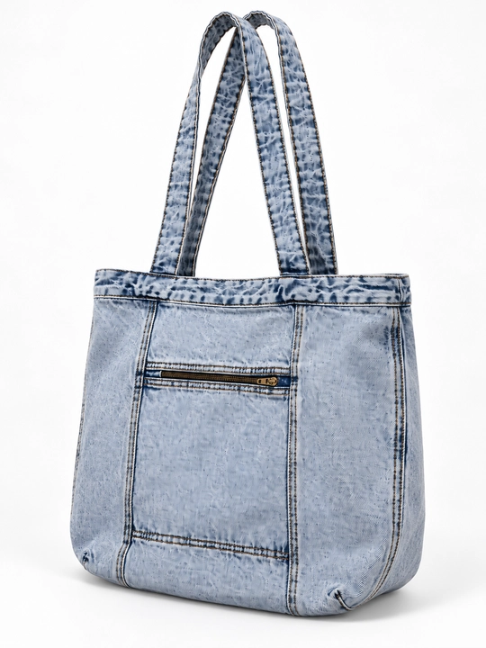 Denim shopper sumka, yelkaga taqiladigan jinsi sumka, kundalik va o‘qish uchun F17 JEANS - 