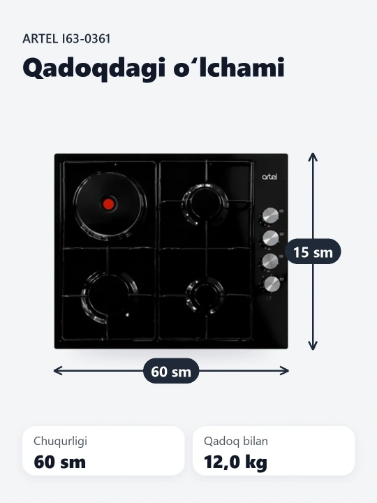 Artel Classico I63-0361 o‘rnatiladigan pishirish paneli, maishiy texnika