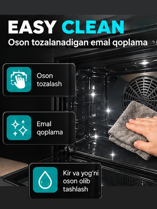 Hisense HBO60103 o‘rnatiladigan elektr duxovka, 61 litr, 2900 Vt, 8 ta funksiya