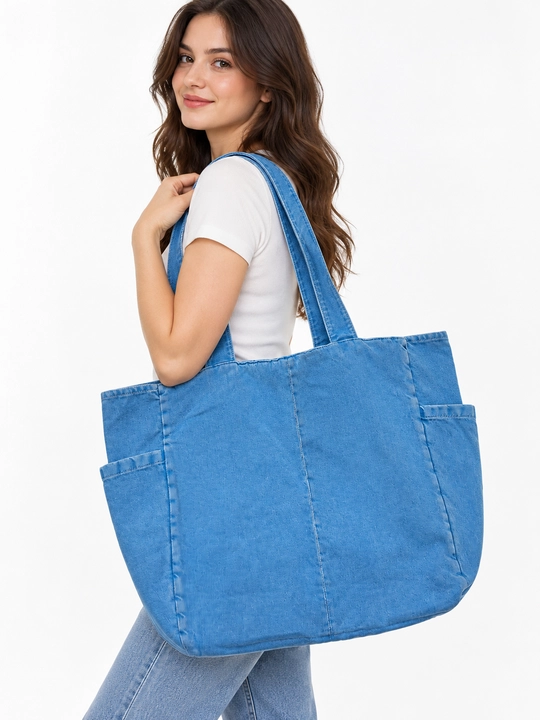 Denim shopper sumka, yelkaga taqiladigan jinsi sumka, kundalik va o‘qish uchun F17 JEANS - 