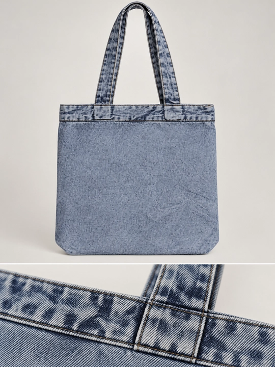 Denim shopper sumka, yelkaga taqiladigan jinsi sumka, kundalik va o‘qish uchun F17 JEANS