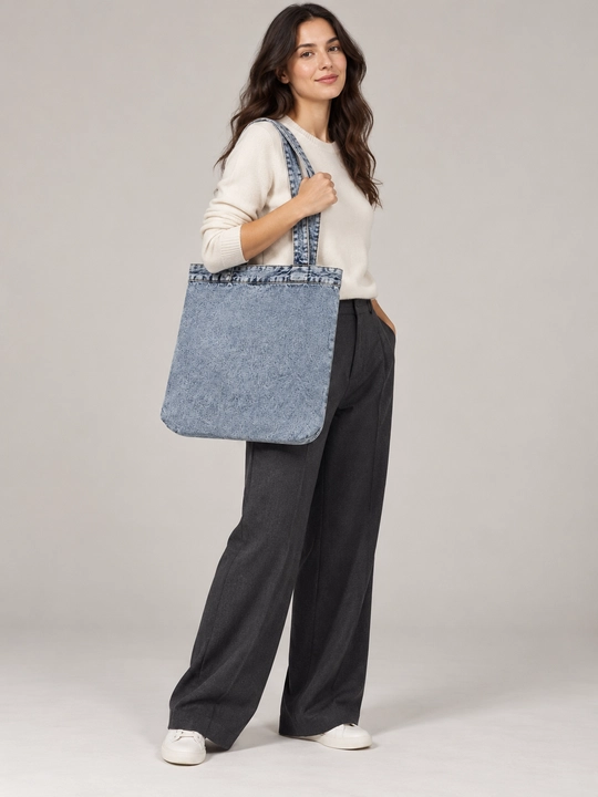 Denim shopper sumka, yelkaga taqiladigan jinsi sumka, kundalik va o‘qish uchun F17 JEANS