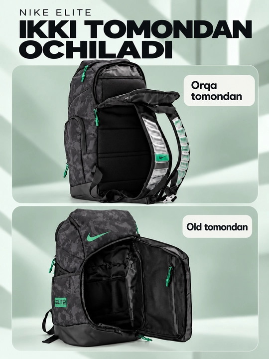 Nike Elite ryukzak erkaklar va ayollar uchun, sport, maktab, ish va o‘qish uchun, uniseks