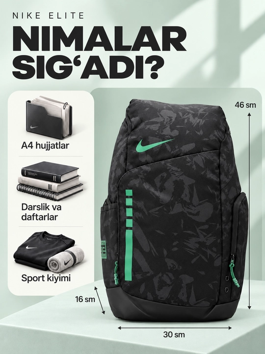 Nike Elite ryukzak erkaklar va ayollar uchun, sport, maktab, ish va o‘qish uchun, uniseks