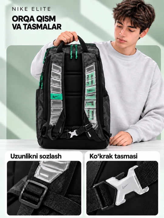 Nike Elite ryukzak erkaklar va ayollar uchun, sport, maktab, ish va o‘qish uchun, uniseks