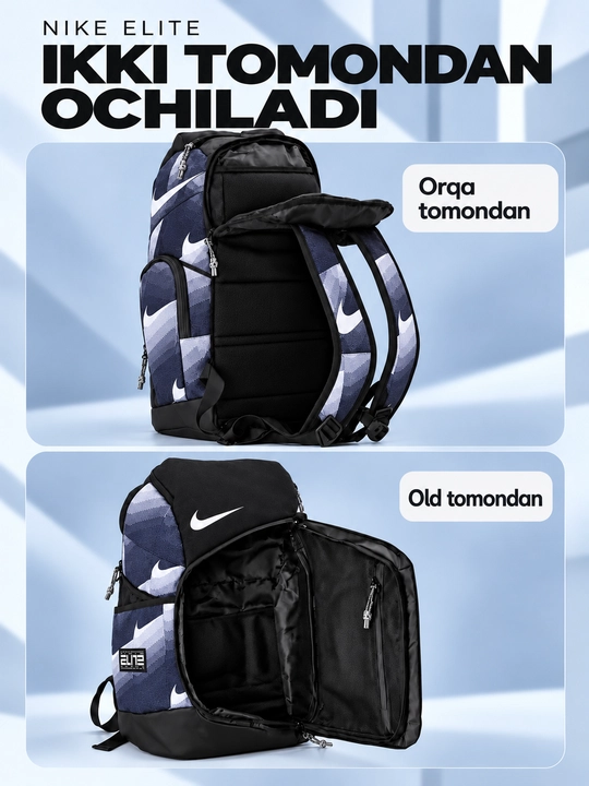 Nike Elite ryukzak erkaklar va ayollar uchun, sport, maktab, ish va o‘qish uchun, uniseks