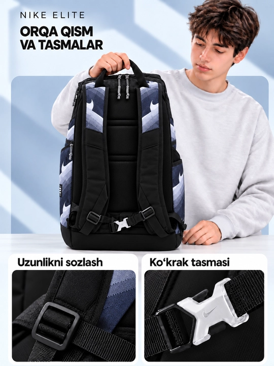 Nike Elite ryukzak erkaklar va ayollar uchun, sport, maktab, ish va o‘qish uchun, uniseks
