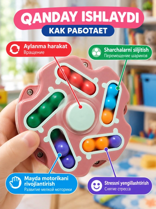 Rivojlantiruvchi boshqotirma spinner o'yinchoq bolalar uchun, antistress, 3+