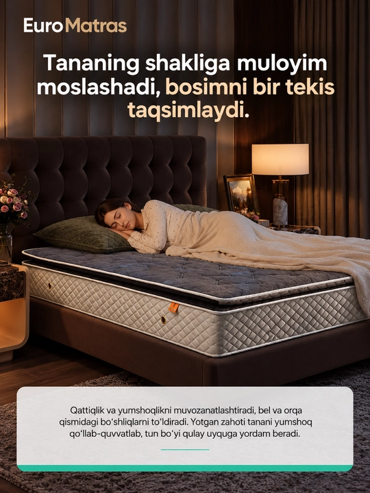 Comrot Plus – Ikki tomonlama qulaylik va yopqichli mustaqil prujinali to‘shak bloki