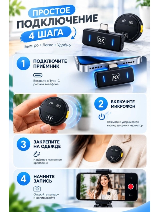 Mikrafon, mikrofon, mini mikrafon, simsiz mikrofon, petlichka, iphone va android uchun,anc