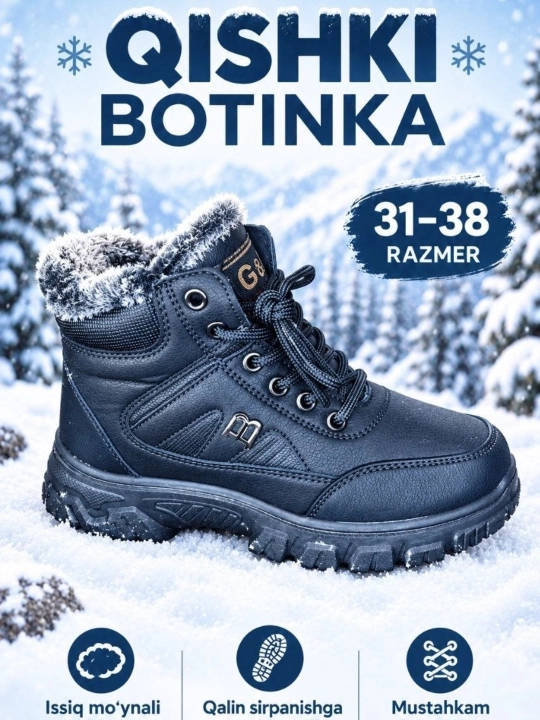 O‘smir  bolalar qishki etik, issiq etik, mexli etik, qishki poyabzal