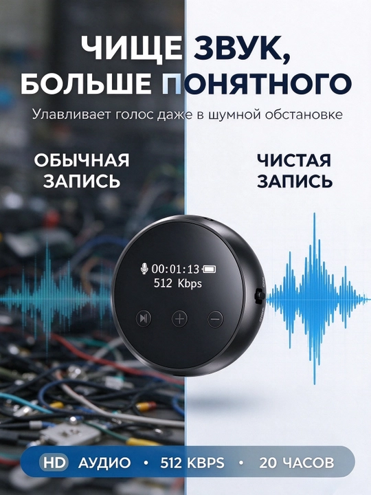 Dars va uchrashuvlar uchun mini diktofon, ekran, 8-64 GB xotira, HD - 