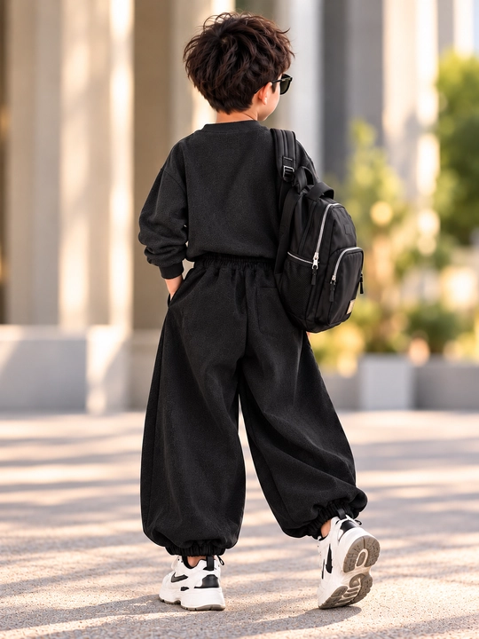 Bolalar uchun keng trikotaj jogger-shimlar, 5-9 yoshli qiz va o'g'il bolalar uchun