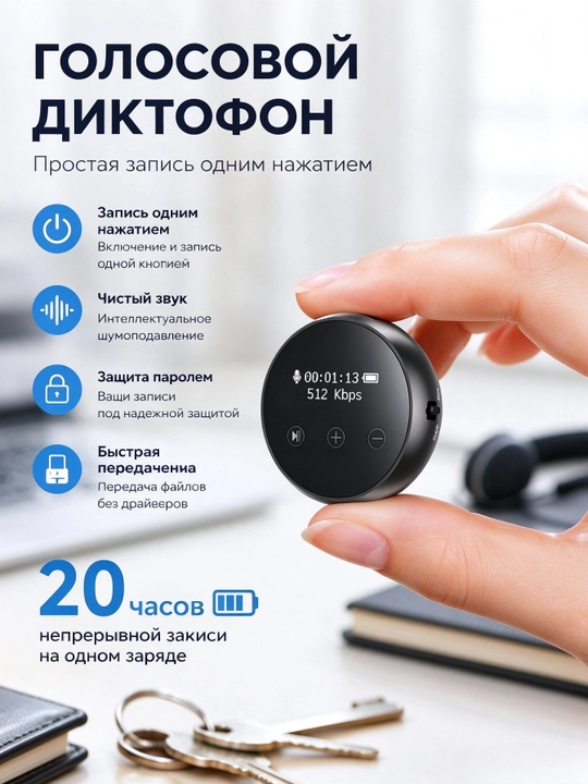 Dars va uchrashuvlar uchun mini diktofon, ekran, 8-64 GB xotira, HD
