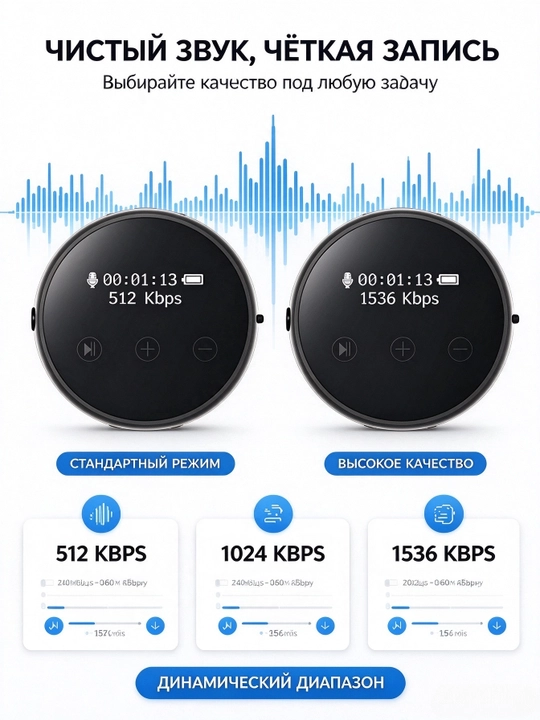 Dars va uchrashuvlar uchun mini diktofon, ekran, 8-64 GB xotira, HD