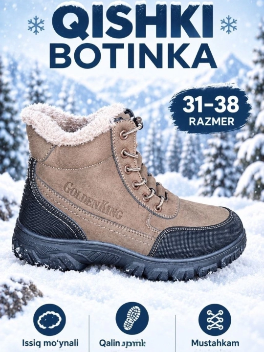 O‘smir  bolalar qishki etik, issiq etik, mexli etik, qishki poyabzal