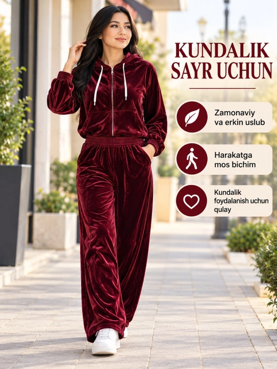 Velyurdan tikilgan 48-52 o‘lchamdagi ayollar kostyumi