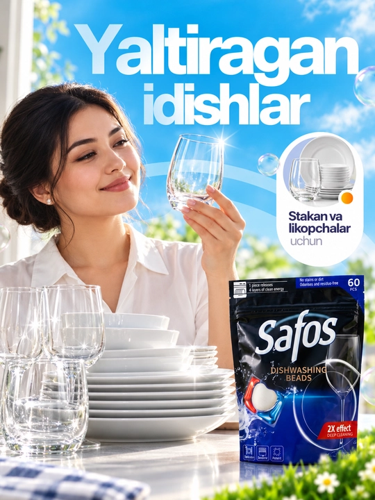 Safos idish yuvish mashinasi uchun kapsulalar, 60 dona