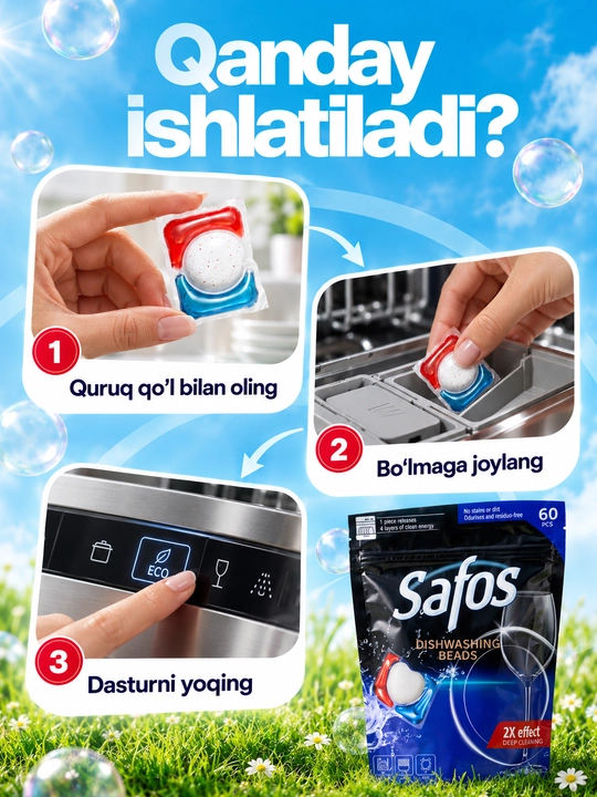 Safos idish yuvish mashinasi uchun kapsulalar, 60 dona