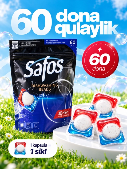 Safos idish yuvish mashinasi uchun kapsulalar, 60 dona
