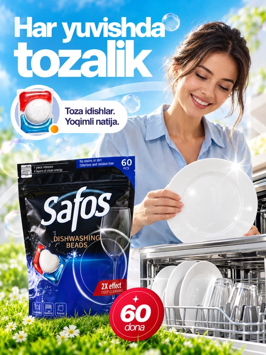 Safos idish yuvish mashinasi uchun kapsulalar, 60 dona