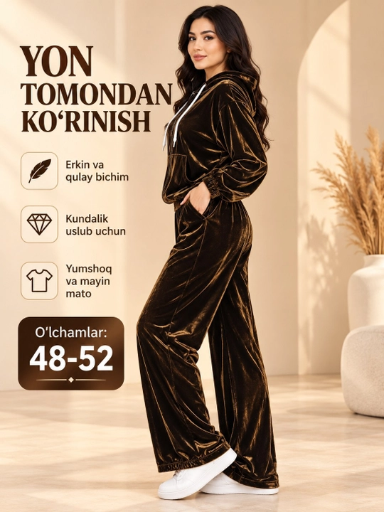 Velyurdan tikilgan 48-52 o‘lchamdagi ayollar kostyumi