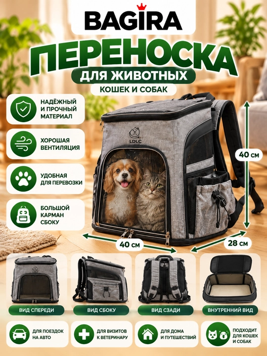 Mushuk va kichik kuchuklar uchun ryukzak-sumka Bagira, tashish uchun - 