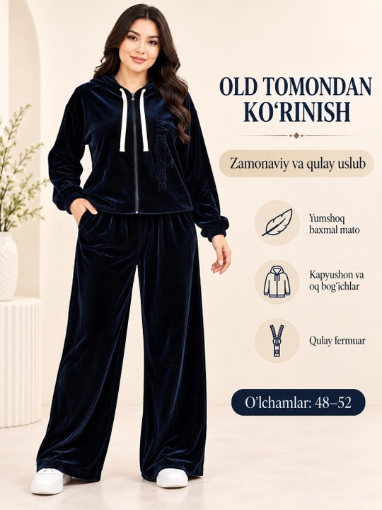 Velyurdan tikilgan 48-52 o‘lchamdagi ayollar kostyumi