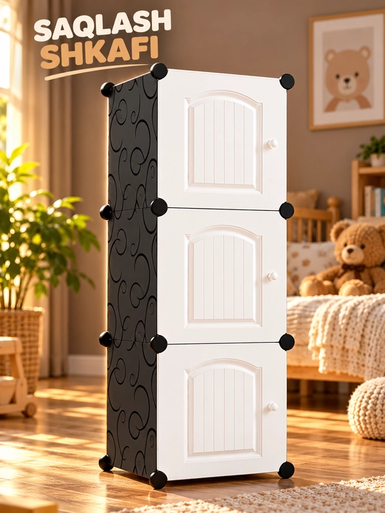 Шкаф пластиковый детский, 3-х ярусный органайзер с дверцами, розово-белый - 