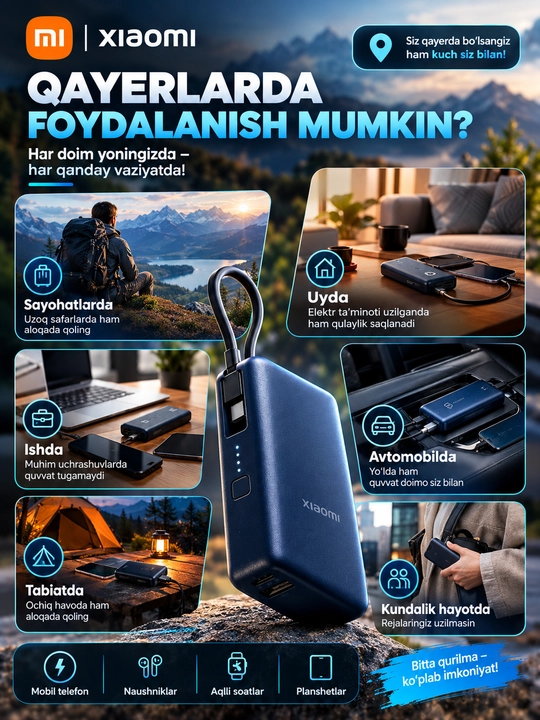 Powerbank Xiaomi X4 tez zaryadlovchi 33 Vt, 10000 mA/soat tashqi akkumulyator