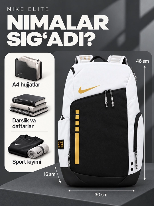 Nike Elite ryukzak erkaklar va ayollar uchun, sport, maktab, ish va o‘qish uchun, uniseks