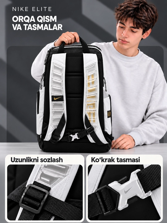 Nike Elite ryukzak erkaklar va ayollar uchun, sport, maktab, ish va o‘qish uchun, uniseks