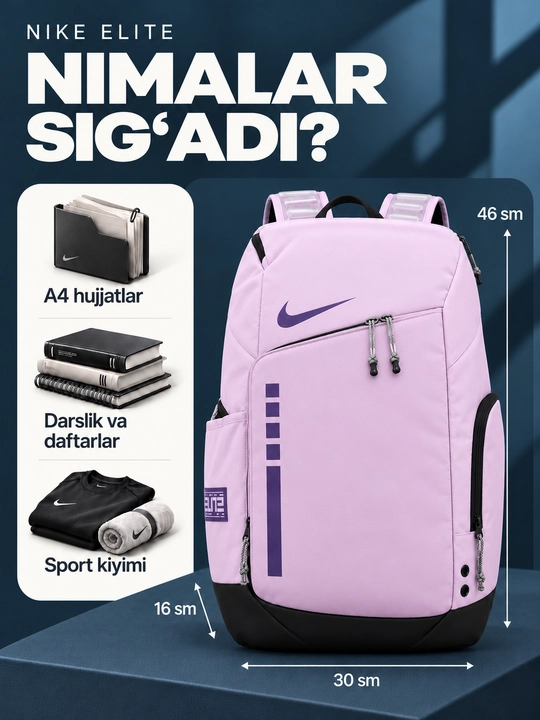 Nike Elite ryukzak erkaklar va ayollar uchun, sport, maktab, ish va o‘qish uchun, uniseks