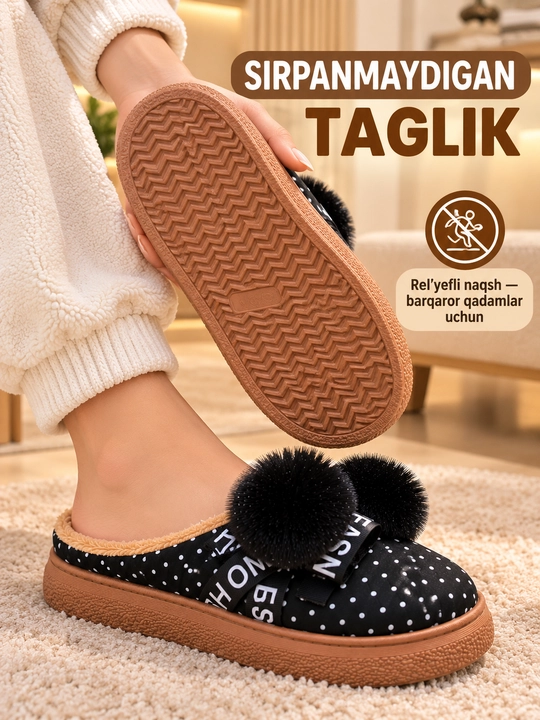 Ayollar qishki mo‘ynali shippaklari 36-41