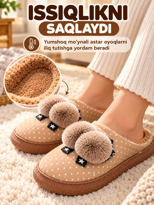 Ayollar qishki mo‘ynali shippaklari 36-41