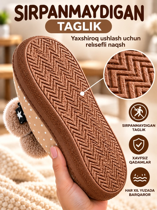 Ayollar qishki mo‘ynali shippaklari 36-41