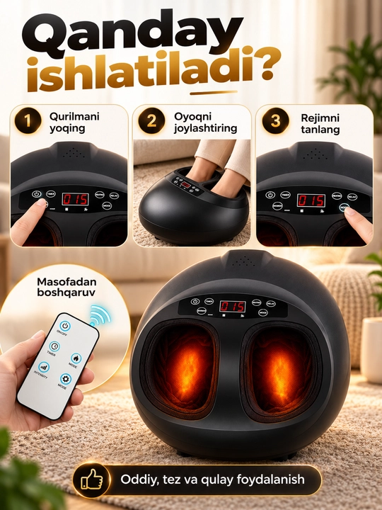 Электрический массажный аппарат для ног 4D, с функцией обогрева, 360° массаж, с пультом управления, с таймером