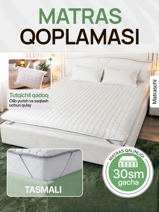 Bambukli matras uchun qoplama namatrasnik, rezinkali matrasga chexol - 