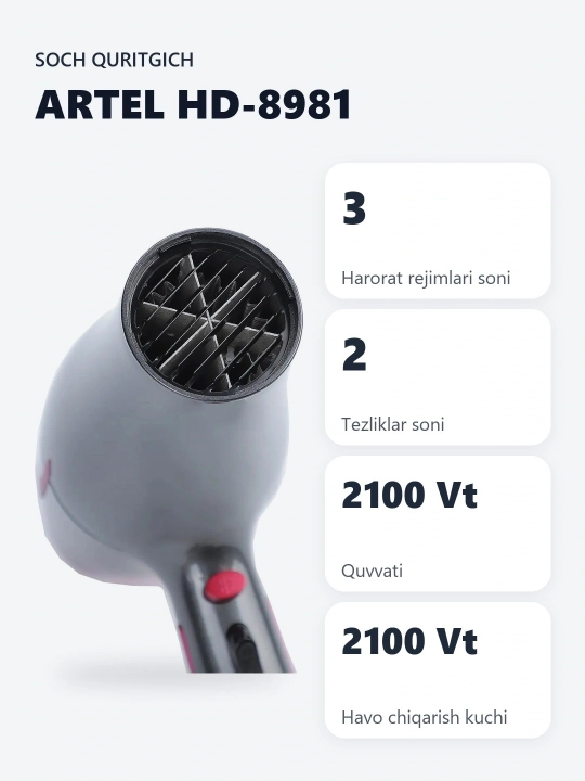 Artel фен HD-8981, для дома - 