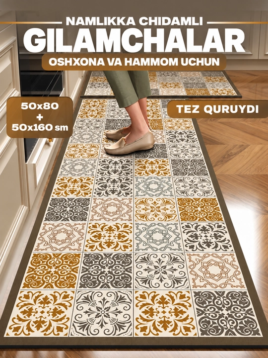 Oshxona va hammom uchun gilamlari to'plami, tez quriydi va namlikka chidamli