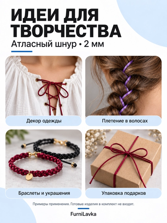 Атласный шнур круглый, 2 мм, для декорирования