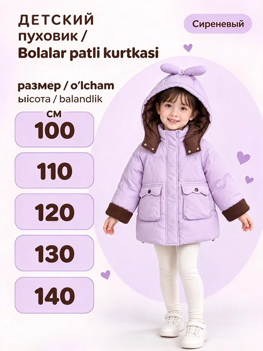 Bolalar qishki patli kurtkasi, oʻgʻil va qiz bolalar uchun issiq kurtka(100-140)