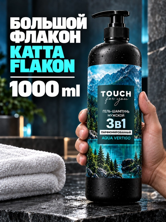 Парфюмированный мужской шампунь, гель для душа, VOLCANO ENERGY, Touch For You, 1000 мл