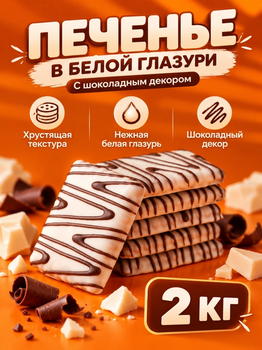 Qandli glazur bilan qoplangan Kvartet pechenesi, 2 kg, 3 ta ta’m: pushti, oq, shokolad