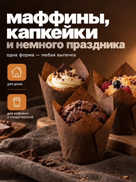 Бумажная одноразовая форма для выпечки, запекания кексов и маффинов, пергамент - 50 штук