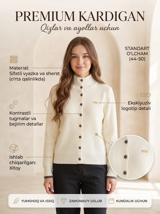 Ayollar kardigan, qizlar uchun sviter, vyazka issiq matodan Standart o'lchamlarda 44-50 - 